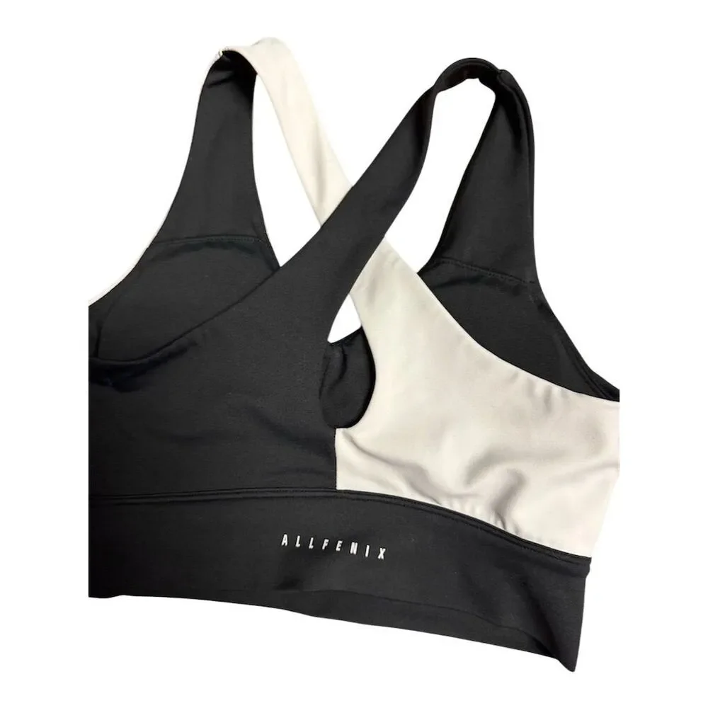 AllFenix Women's Colorblock Crisscross black and white Sports Bra Black Size S